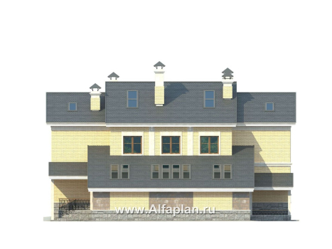 Проекты домов Альфаплан - «Поместье» - проект двухэтажного дома, с мансардойи двусветной гостиной, вилла в классическом стиле - превью фасада №4