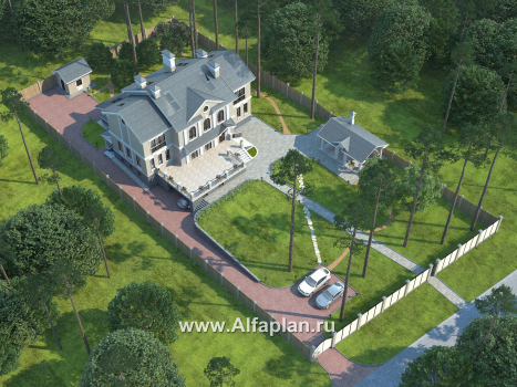 Проекты домов Альфаплан - «Поместье» - проект двухэтажного дома, с мансардойи двусветной гостиной, вилла в классическом стиле - превью дополнительного изображения №3