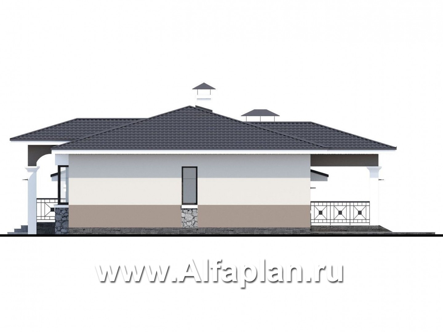 Проекты домов Альфаплан - "Новый свет" - проект одноэтажного дома с гаражом для небольшой семьи - изображение фасада №2