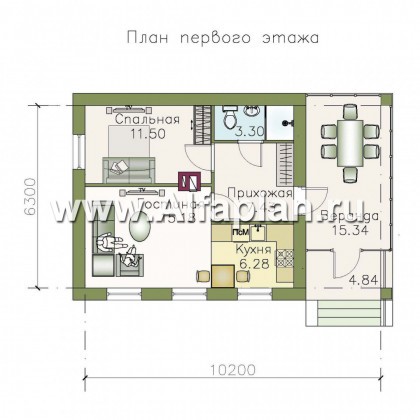 Проекты домов Альфаплан - Проект гостевого кирпичного дома - превью плана проекта №1
