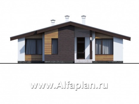 Проекты домов Альфаплан - «Альфа» - небольшой каркасный коттедж с двумя спальнями - превью фасада №1