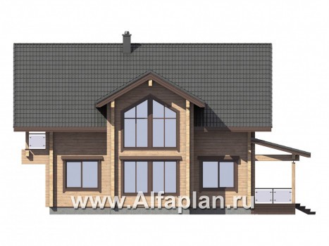 Проект дома с мансардой, из бруса, планировка с кабинетом на 1 эт и с террасой - превью фасада дома