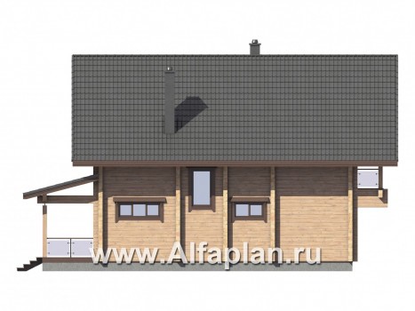 Проект дома с мансардой, из бруса, планировка с кабинетом на 1 эт и с террасой - превью фасада дома
