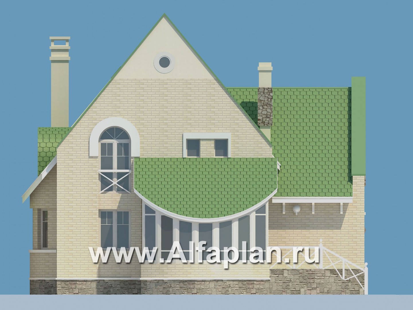 Проекты домов Альфаплан - «Онегин» - представительный загородный дом в стиле замка - изображение фасада №4