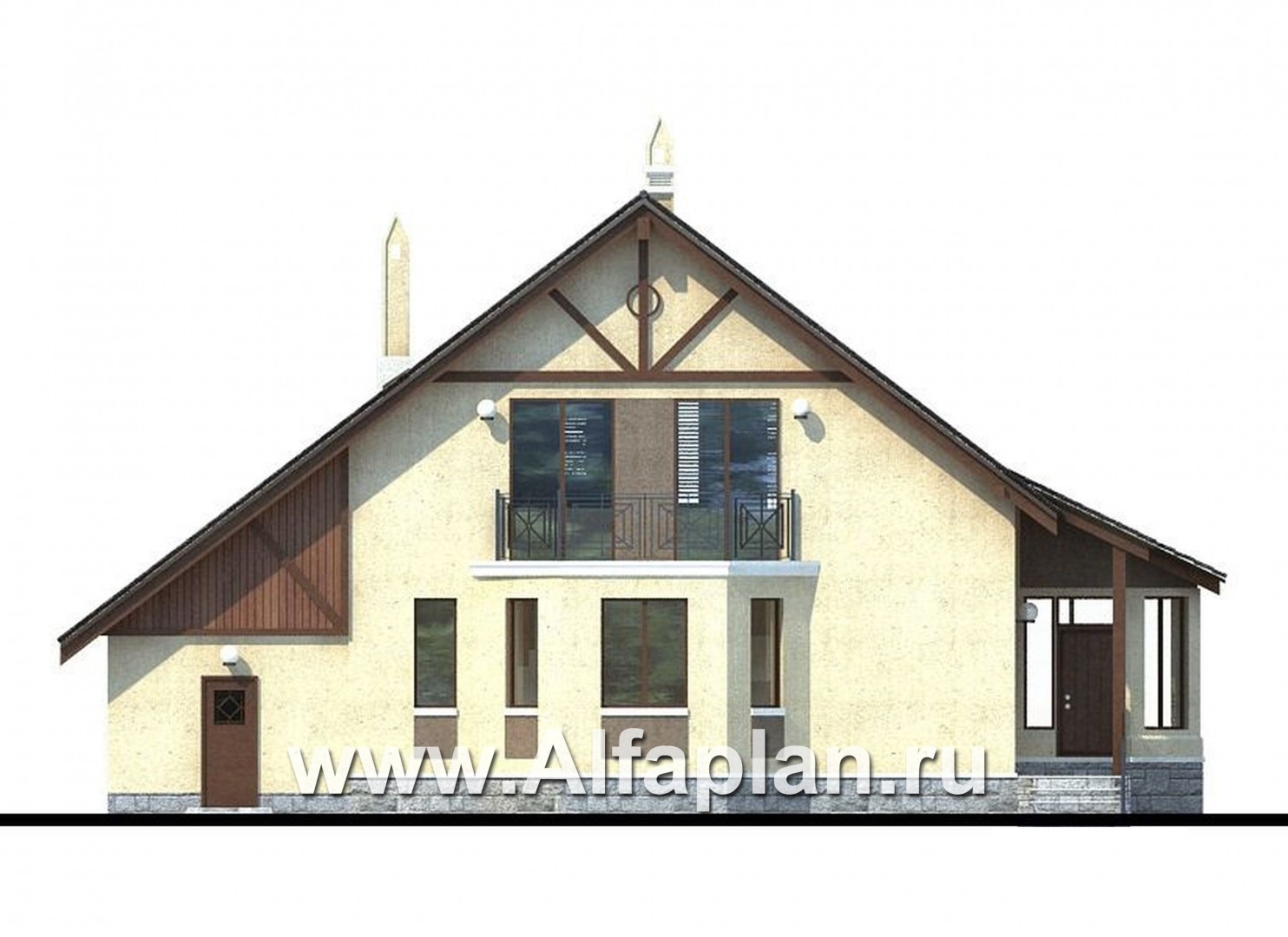 Проекты домов Альфаплан - «Грюсгот» - проект  коттеджа с гаражом и верандой - изображение фасада №4