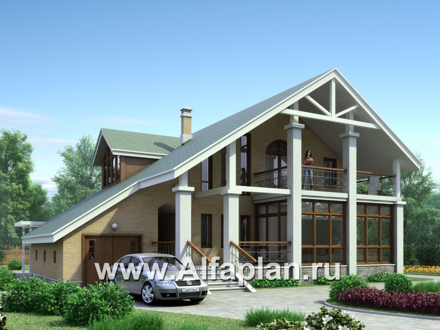 «Мистер-Твистер» -  проект дома с мансардой, с балконом и с террасой, с двумя жилыми комнатами на 1 эт - основное изображение