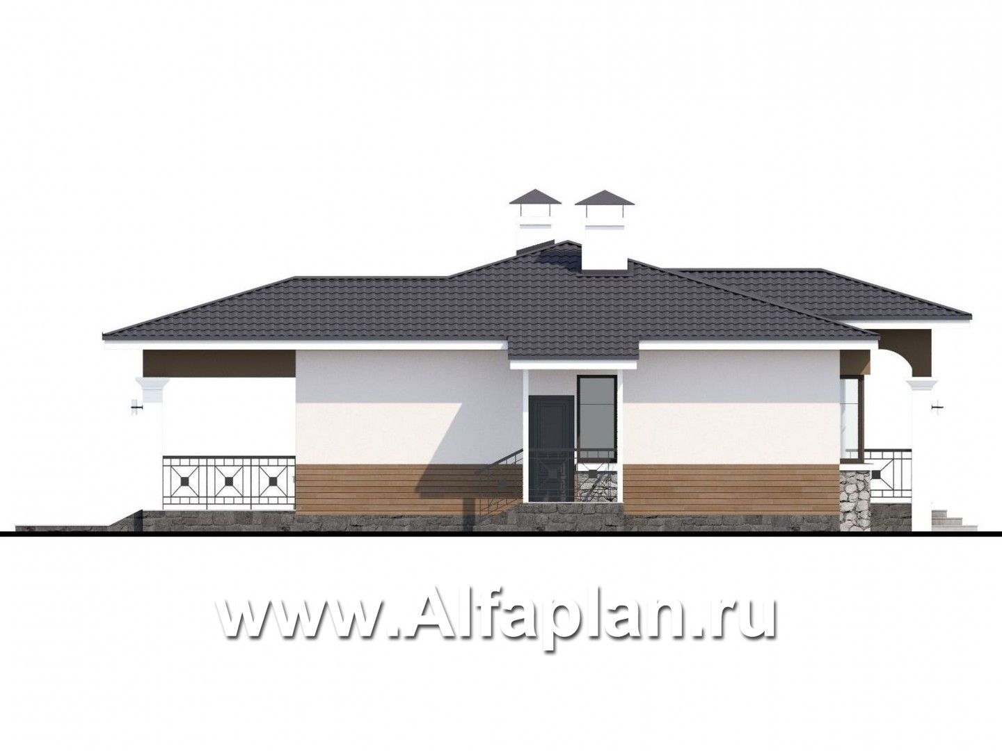 Проекты домов Альфаплан - "Новый свет" - проект одноэтажного дома для небольшой семьи - изображение фасада №3