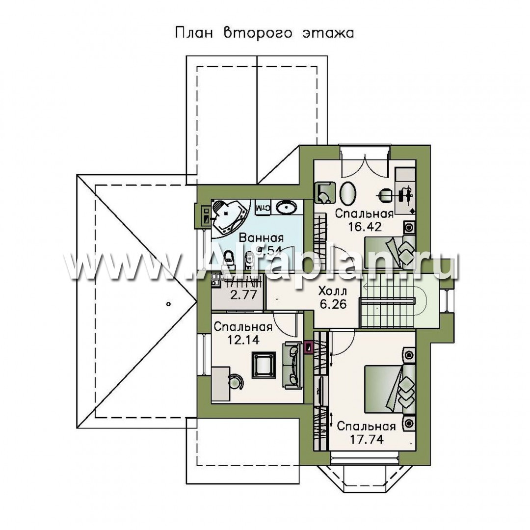 Проекты домов Альфаплан - «Примавера» - компактный коттедж c теплым гаражом - план проекта №2
