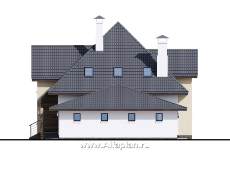 «Альтаир» - красивый проект дома с мансардой, из кирпича или газобетона, с террасой и с гаражом, современный стиль - превью фасада дома