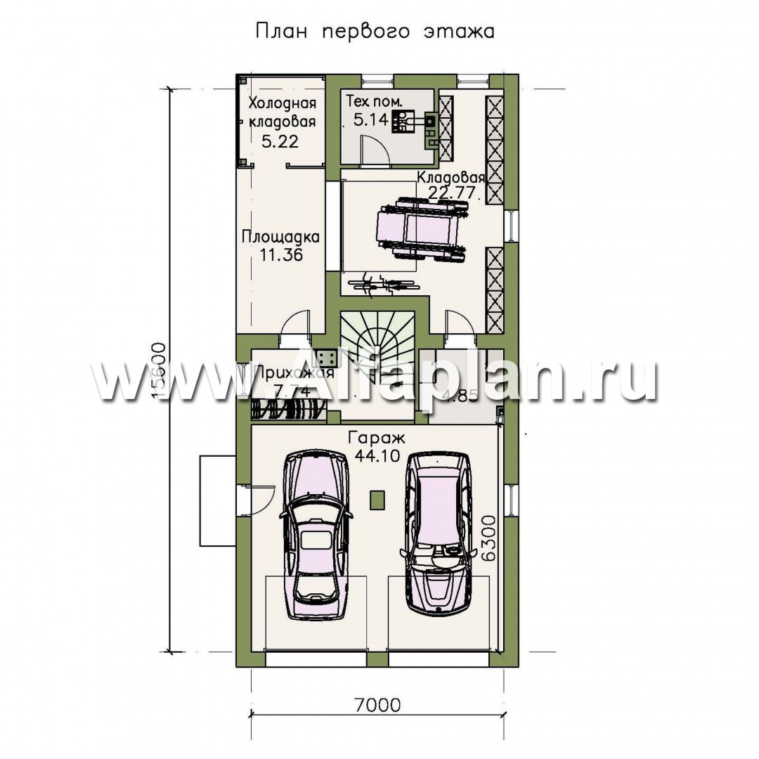 Проект гаража, планировка со студией в мансарде, и с хозблоком - план дома