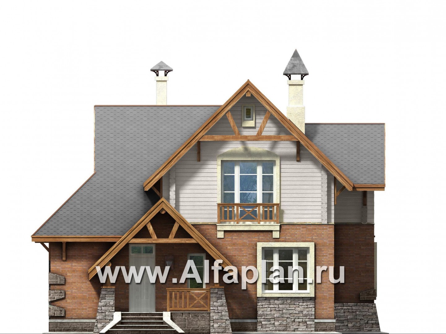Проекты домов Альфаплан - «Альпенхаус»- альпийское шале из комбинированных материалов - изображение фасада №1