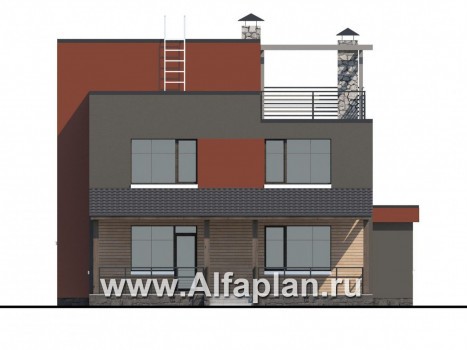 Проекты домов Альфаплан - «Пристань» - проект дома с плоской эксплуатируемой кровлей - превью фасада №4