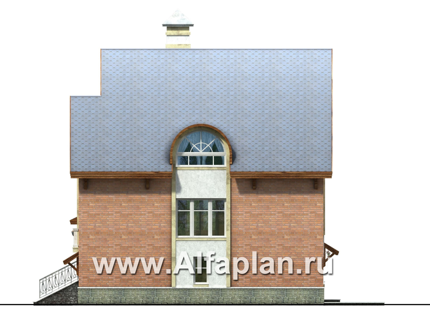 Проекты домов Альфаплан - Проект трехэтажного дома из газобетона «Индиго», со вторым светом, с гаражом в цоколе - изображение фасада №2