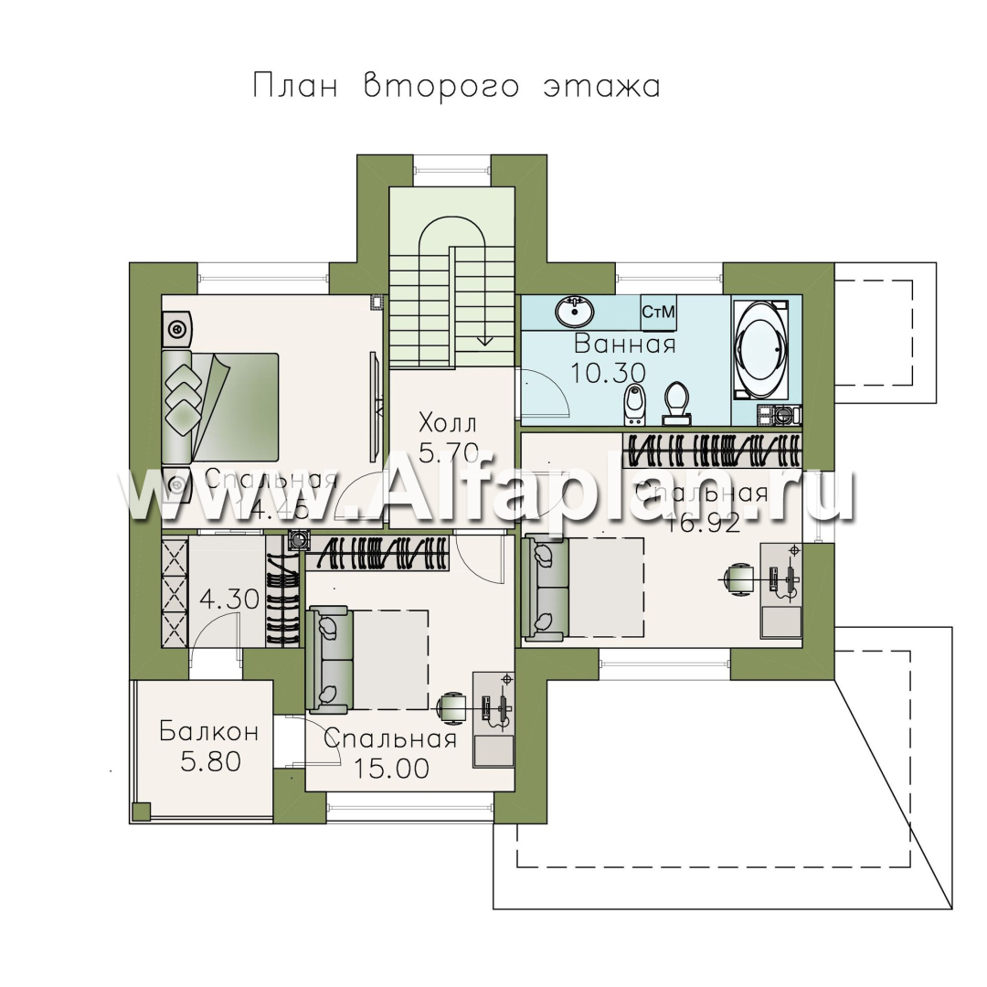 Проекты домов Альфаплан - «Модерн» - изящный коттедж в стиле начала 20-го века - изображение плана проекта №2
