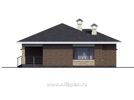 Проекты домов Альфаплан - «Вуокса» - проект одноэтажного дома из кирпича с комфортной планировкой - превью фасада №2
