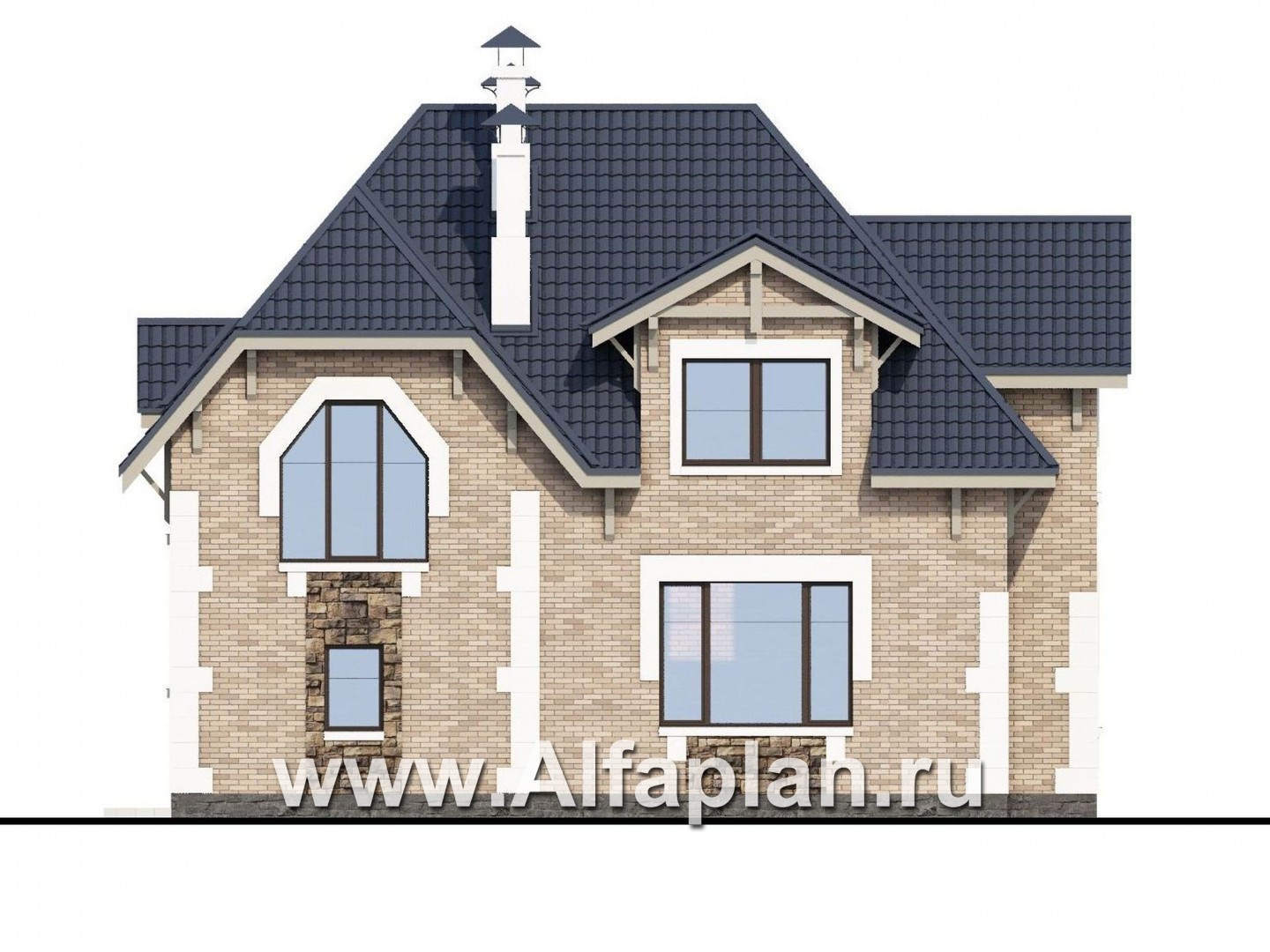 «Корона» - проект дома с мансардой, с эркером и сауной, с гаражом на 1 авто - фасад дома