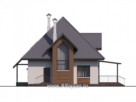 «Гемма»  - проект дома с мансардой, из газобетона, с сауной и с террасой, современный стиль - превью фасада дома