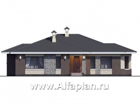 Проекты домов Альфаплан - «Вуокса» - одноэтажный дом с просторной гостиной-столовой - превью фасада №1