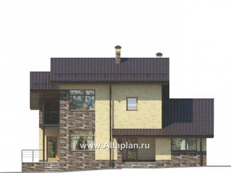 Проект дома с мансардой, план с кабинетом на 1 эт и с сауной, в современном стиле - превью фасада дома