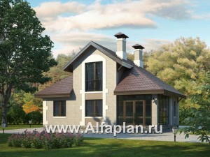 Проекты домов Альфаплан - «Замечательный сосед» - небольшой дом с верандой и студией в мансарде - превью основного изображения