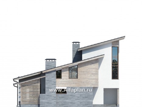 Проект дома с мансардой, планировка с кабинетом на 1 эт и со вторым светом гостиной, в скандинавском стиле - превью фасада дома