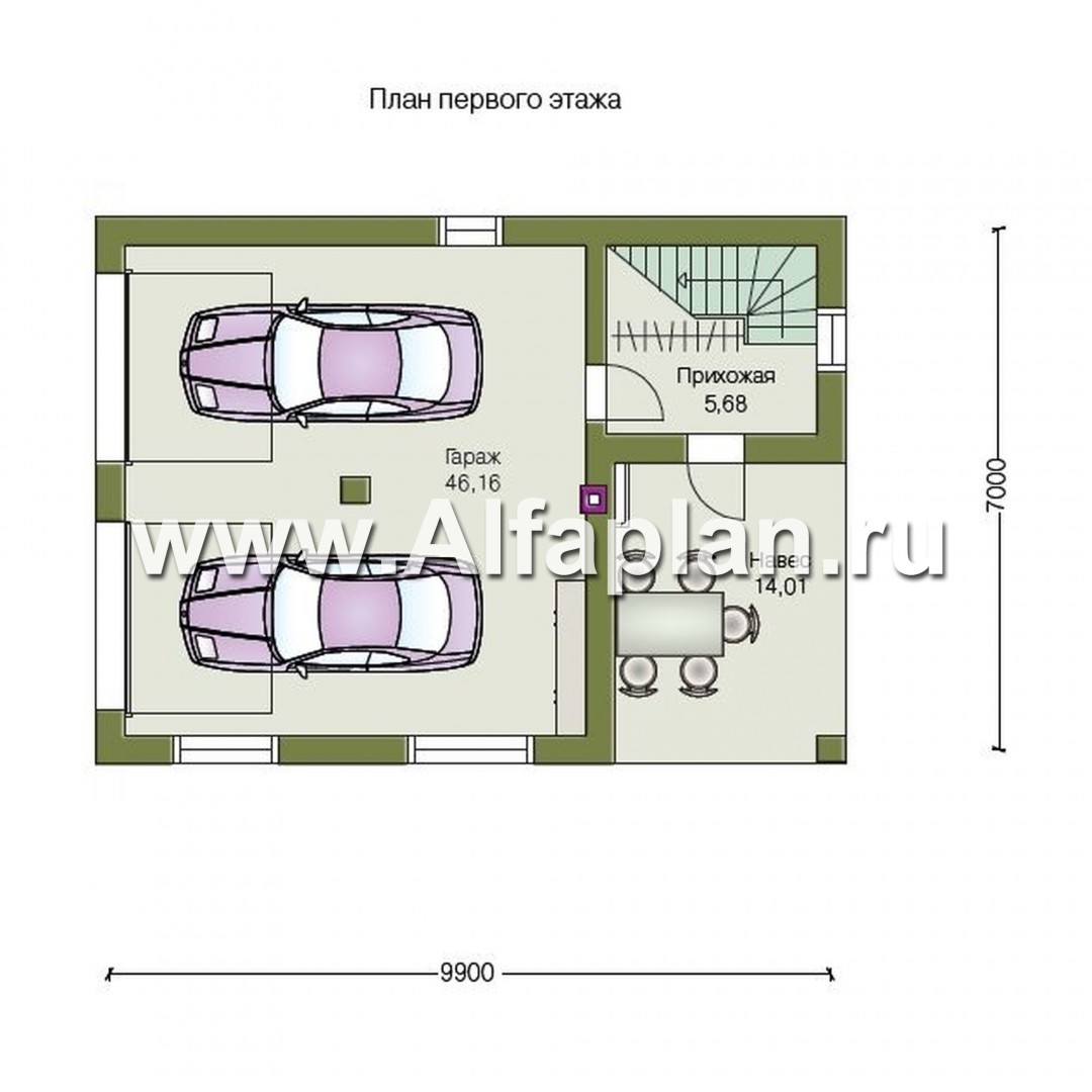 Проекты домов Альфаплан - Гараж со студией в мансарде - план проекта №1