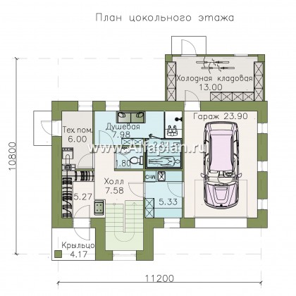 «Альпина» - проект двухэтажного дома, с мансардой и с гаражом на 1 авто и сауной в цоколе - превью план дома