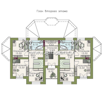 Проекты домов Альфаплан - «Эйваро плюс»- двухквартирный коттедж для близких родственников - превью плана проекта №2