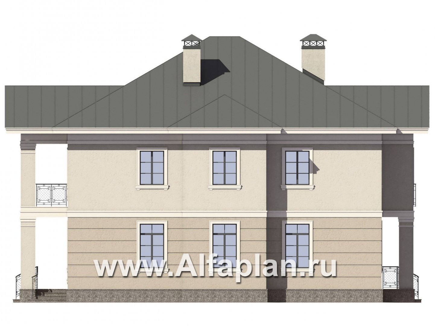 Проекты домов Альфаплан - Классический двухэтажный коттедж - изображение фасада №3