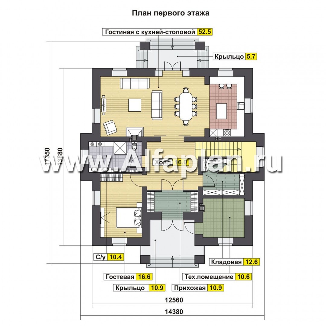Проекты домов Альфаплан - Классический двухэтажный коттедж - изображение плана проекта №1