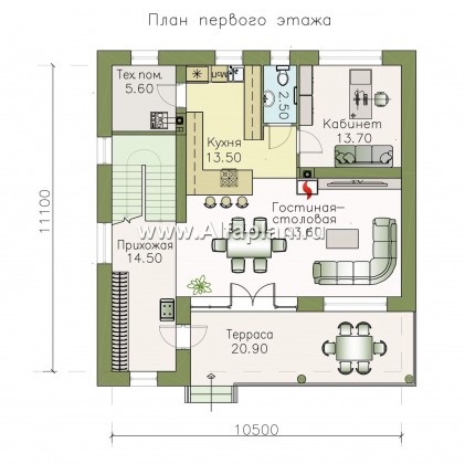 Проекты домов Альфаплан - «Сезанн» - современный стильный коттедж с односкатной кровлей - превью плана проекта №1