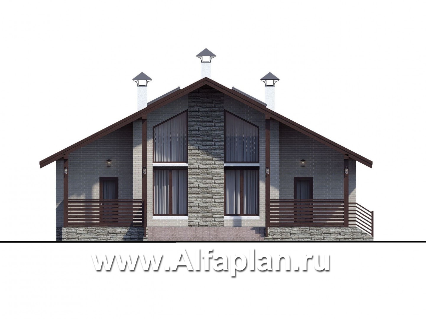 Проекты домов Альфаплан - Кирпичный дом «Моризо» - шале с двусветной гостиной - изображение фасада №1