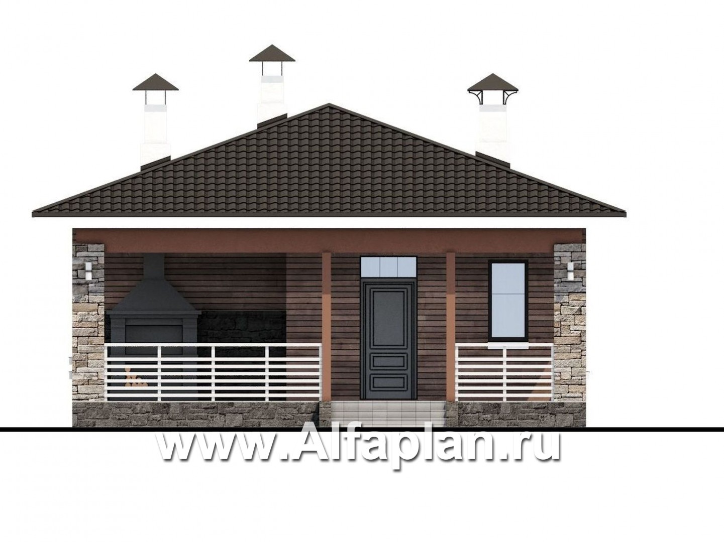 Проекты домов Альфаплан - «Мелета» - уютный одноэтажный дом с тремя спальнями - изображение фасада №1