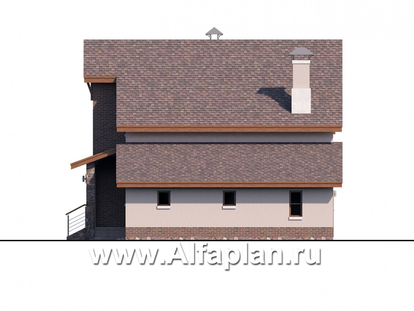 Проекты домов Альфаплан - «Регата» - комфортный план дома, двускатная крыша - изображение фасада №2