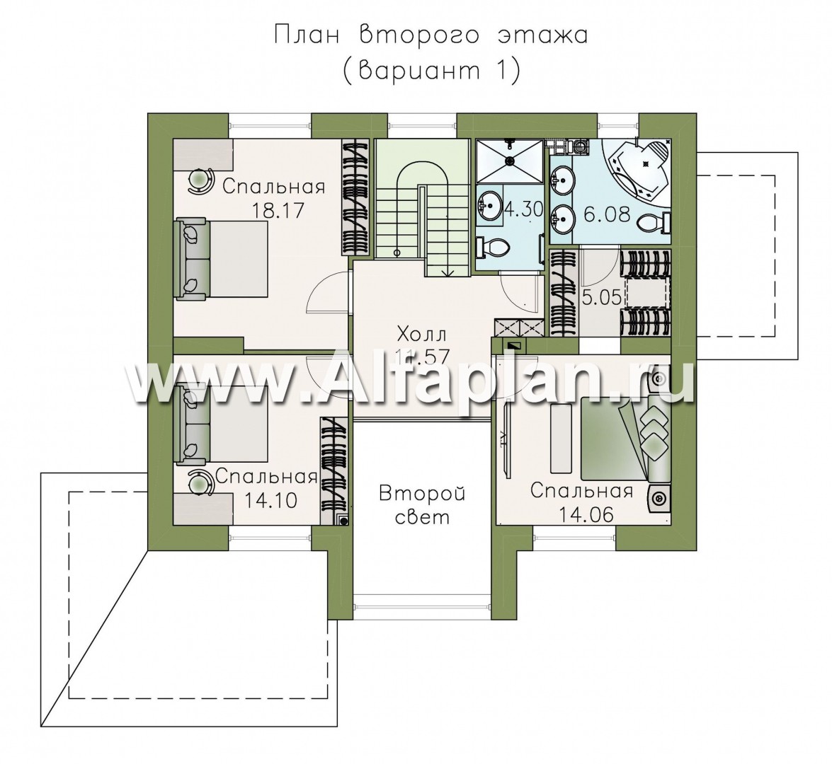 Проекты домов Альфаплан - «Регата» - загородный дом с мансардой под двускатной крышей - изображение плана проекта №2