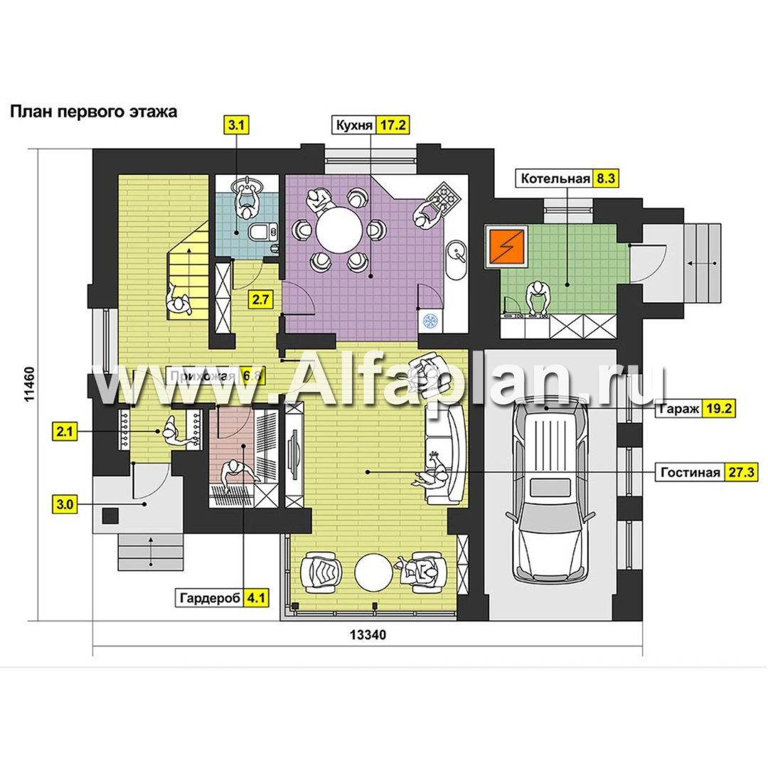 Проекты домов Альфаплан - Небольшой мансардный дом с гаражом - изображение плана проекта №1