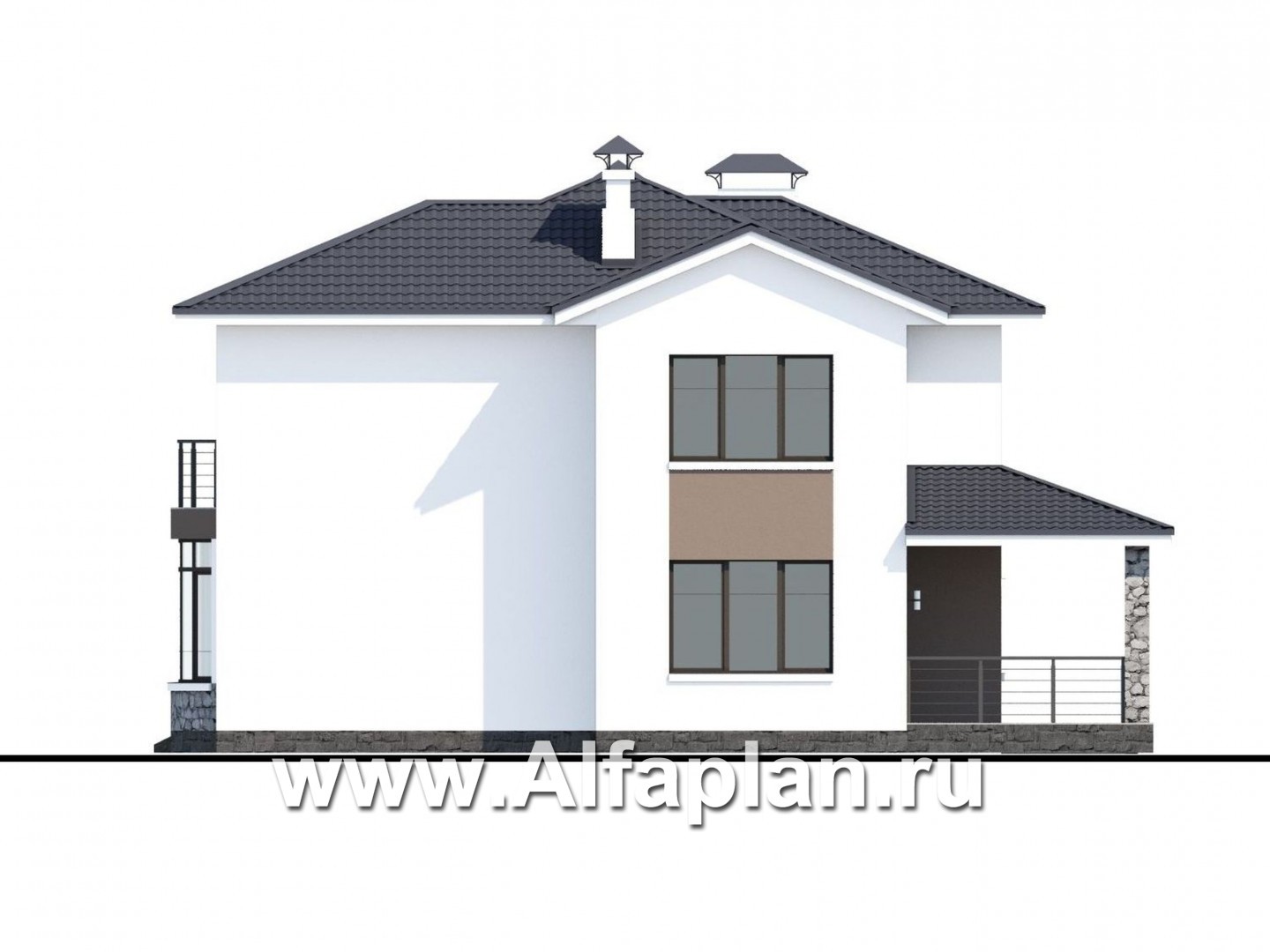 Проекты домов Альфаплан - «Гедонист»- коттедж с гаражом и эффектным остеклением - изображение фасада №2