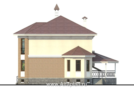 «Классика плюс» - проект двухэтажного дома с эркером, с сауной и спортзалом в цокольном этаже - превью фасада дома