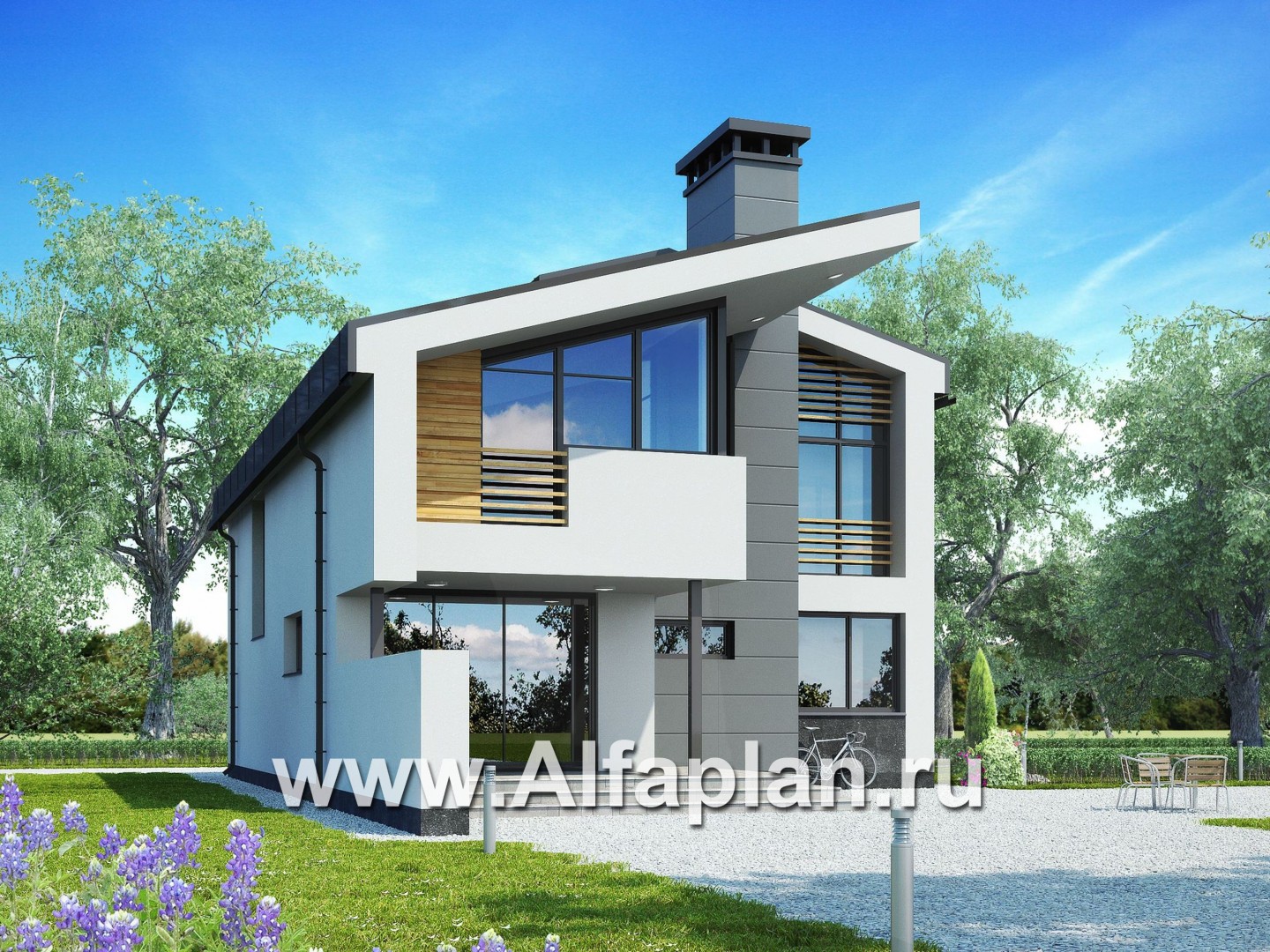 Проекты домов Альфаплан - Современный коттедж с оригинальной планировкой и архитектурой - основное изображение
