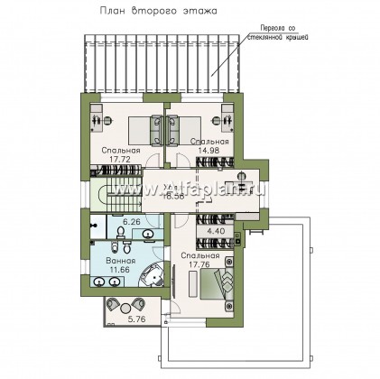 «Эвр» - проект двухэтажного дома с террасой и с гаражом на 2 авто, лестница в гостиной, с плоской кровлей, в стиле хай-тек - превью план дома